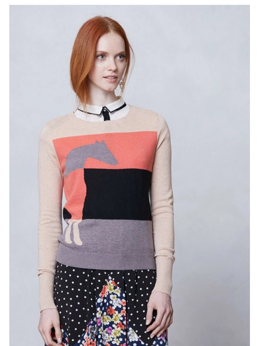 Anthropologie Shae Lusitano Horse Cashmere Cotton Sweater M Peach Equestrian